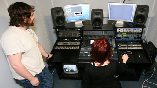 Students using music deck